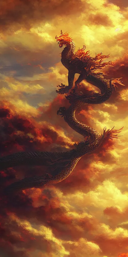 Image similar to golden paper + an intricate dragon hide in the clouds depiction + elaborate red illustration by makoto shinkai, wu daozi, very detailed, deviantart, 8 k vertical wallpaper, tropical, colorful, airy, anime illustration, anime nature wallpap