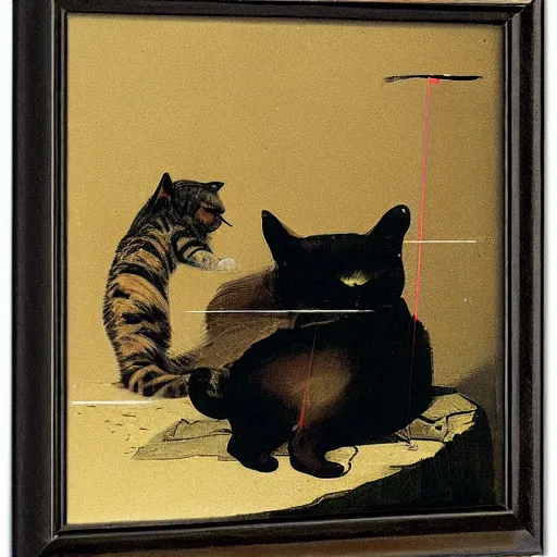 Prompt: a cat shooting laser beams from the eyes, painted by tiepolo