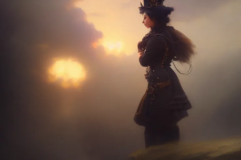 Image similar to Steampunk Girl, soft smile, painting by Ivan Aivazovsky and Greg Rutkowski, artstation, fantasy, intricate, beautiful, cinematic, octane render, arnold render, 8k, hyper realism, detailed, sharp focus, 4k uhd, masterpiece, award winning