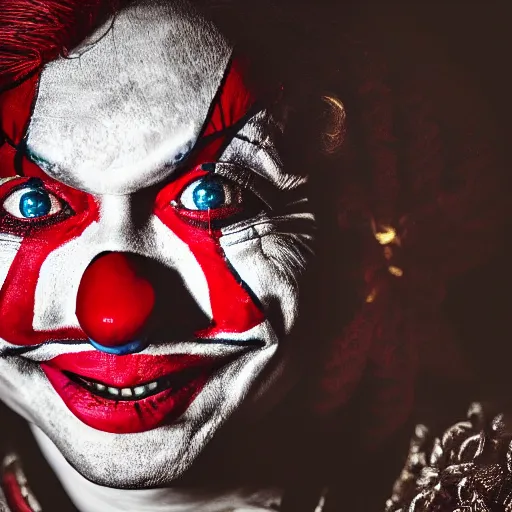 Image similar to stunning beautiful portrait photography of a medieval clown from national geographic magazine award winning, dramatic lighting, taken with Sony alpha 9, sigma art lens, medium-shot