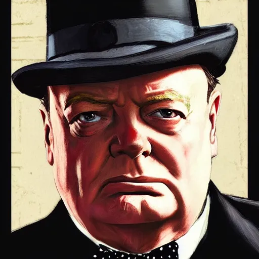 Image similar to winston churchill in gta v, cover art by stephen bliss, boxart, loadscreen