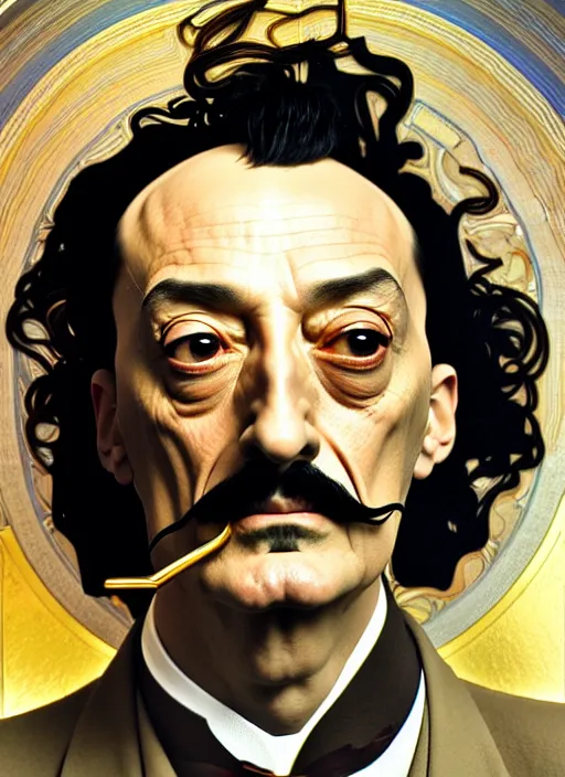 Prompt: portrait of salvador dali using the golden ratio, highly detailed, digital painting, artstation, sharp focus, illustration, art by tan zi and ayanamikodon and alphonse mucha and wlop