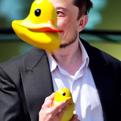 Prompt: elon musk holding a yellow duck