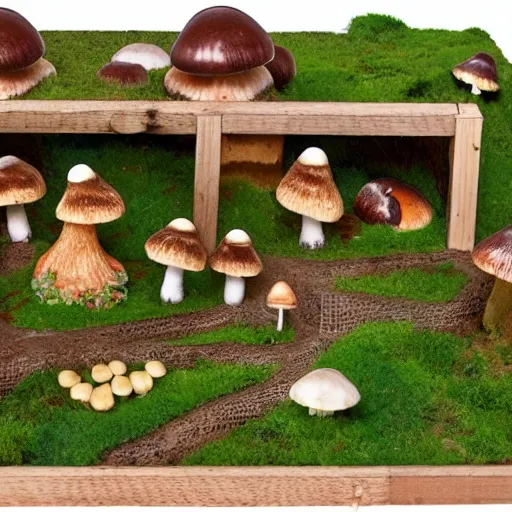 Image similar to diorama of a neighborhood with mushrooms