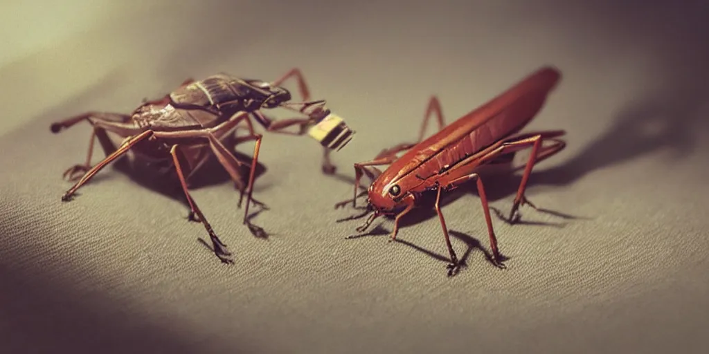Image similar to a cricket playing a tiny piano on top of a picnic blanket about to be crushed by a giant human foot, low field of view, blurry background, digital art, artstation