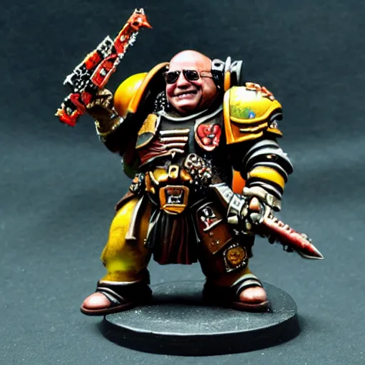 Prompt: close up of danny devito painted warhammer 4 0 k miniature, 4 k