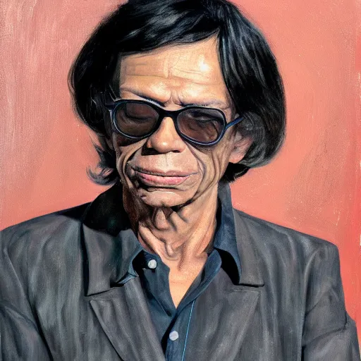 Image similar to portrait of sixto rodriguez, painting by paula rego, high detail, high resolution