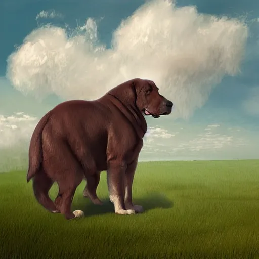 Image similar to a four - legged behemoth of such size that it seems to touch the clouds, digital art