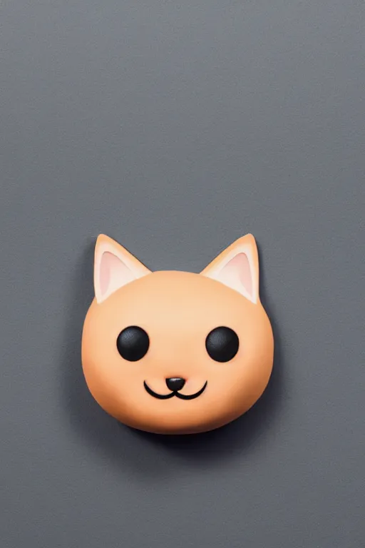 Prompt: cute cat flatten smiling face that looks like the ios emoji and has the same colors, 3 d clay render, 4 k uhd, white background, isometric top down left view, diffuse lighting, zoomed out very far