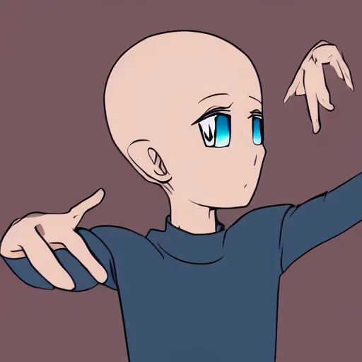 Image similar to hand growing on bold head, anime