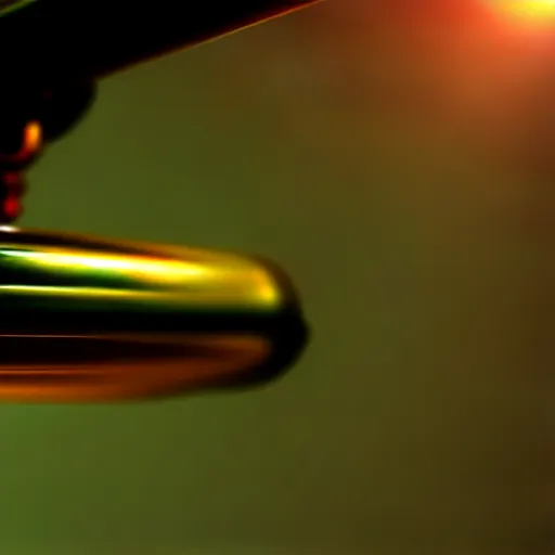 Image similar to macro shot of ultra detailed realistic bullet exiting rifle barrel, motion blur, global illumination