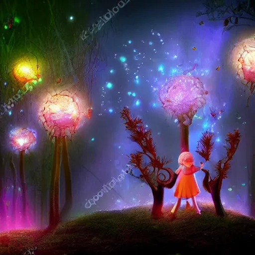 Image similar to beautiful glowing pixies in a fantasy forest