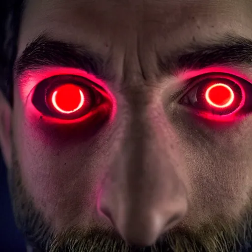 Image similar to a man with red glowing eyes