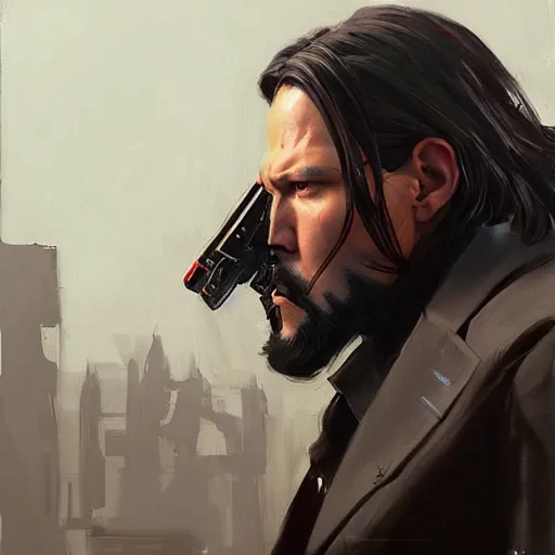 Image similar to greg manchess portrait painting of partially armored john wick as overwatch character, medium shot, asymmetrical, profile picture, organic painting, sunny day, matte painting, bold shapes, hard edges, street art, trending on artstation, by huang guangjian, gil elvgren, ruan jia, greg rutkowski, gaston bussiere