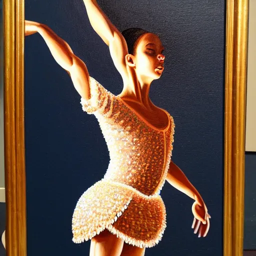 Image similar to painting of a peanut, intricate, high detail, dancing ballet, studio, mirrors, lighting