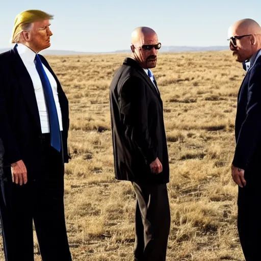 Prompt: a still image of Donald Trump as Walter White in an episode of Breaking Bad