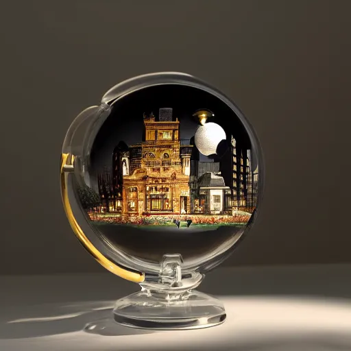 Prompt: 3 story luxury house in glass globe, detailed, photorealistic, 8 k, wide shot,