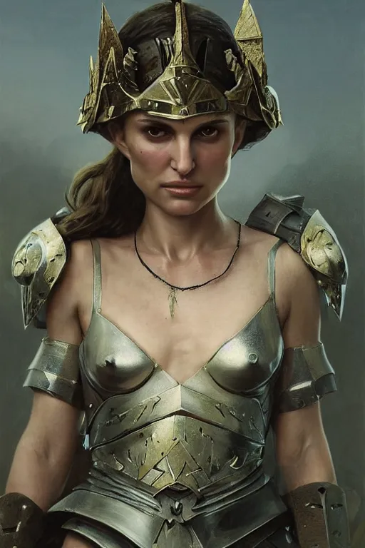 Image similar to natalie portman, legendary warrior, heroic, lord of the rings, tattoos, decorative ornaments, battle armor, by carl spitzweg, ismail inceoglu, vdragan bibin, hans thoma, greg rutkowski, alexandros pyromallis, perfect face, fine details, realistic shading photorealism