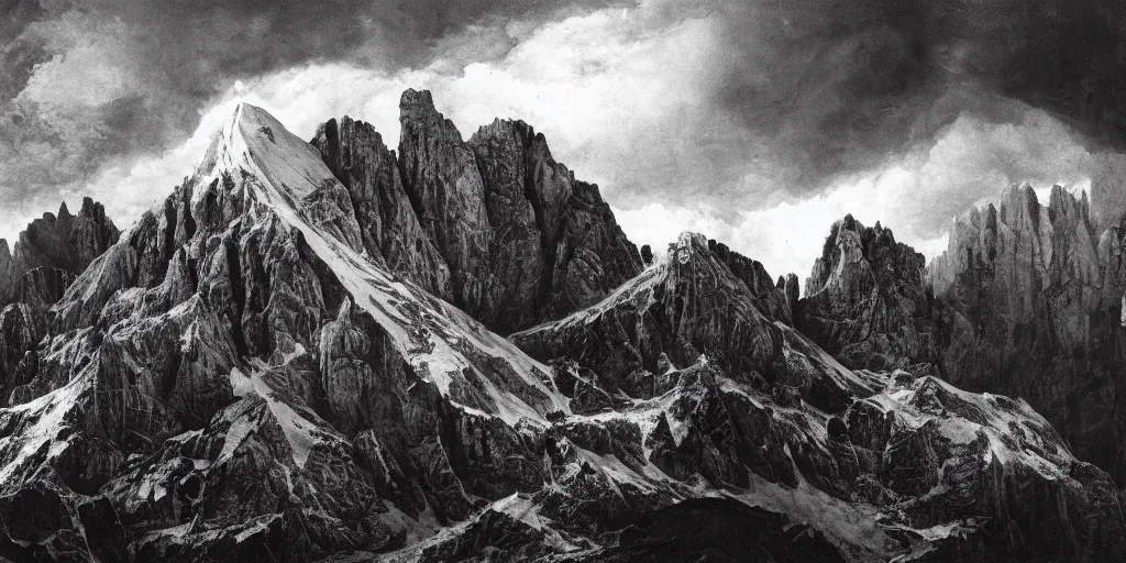 Image similar to photography of a mountain getting destroyed by roots, dolomites, alpine, detailed intricate insanely detailed octane render, 8k artistic 1920s photography, photorealistic, chiaroscuro, by David Cronenberg, Raphael, Caravaggio