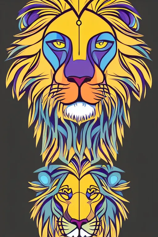 Image similar to Illustration of an extremely simple lion, cartoons, full body front, sticker, colorful, fantasy, artstation, highly detailed, simple, smooth and clean vector curves, no jagged lines, vector art, smooth, on a flat color black background