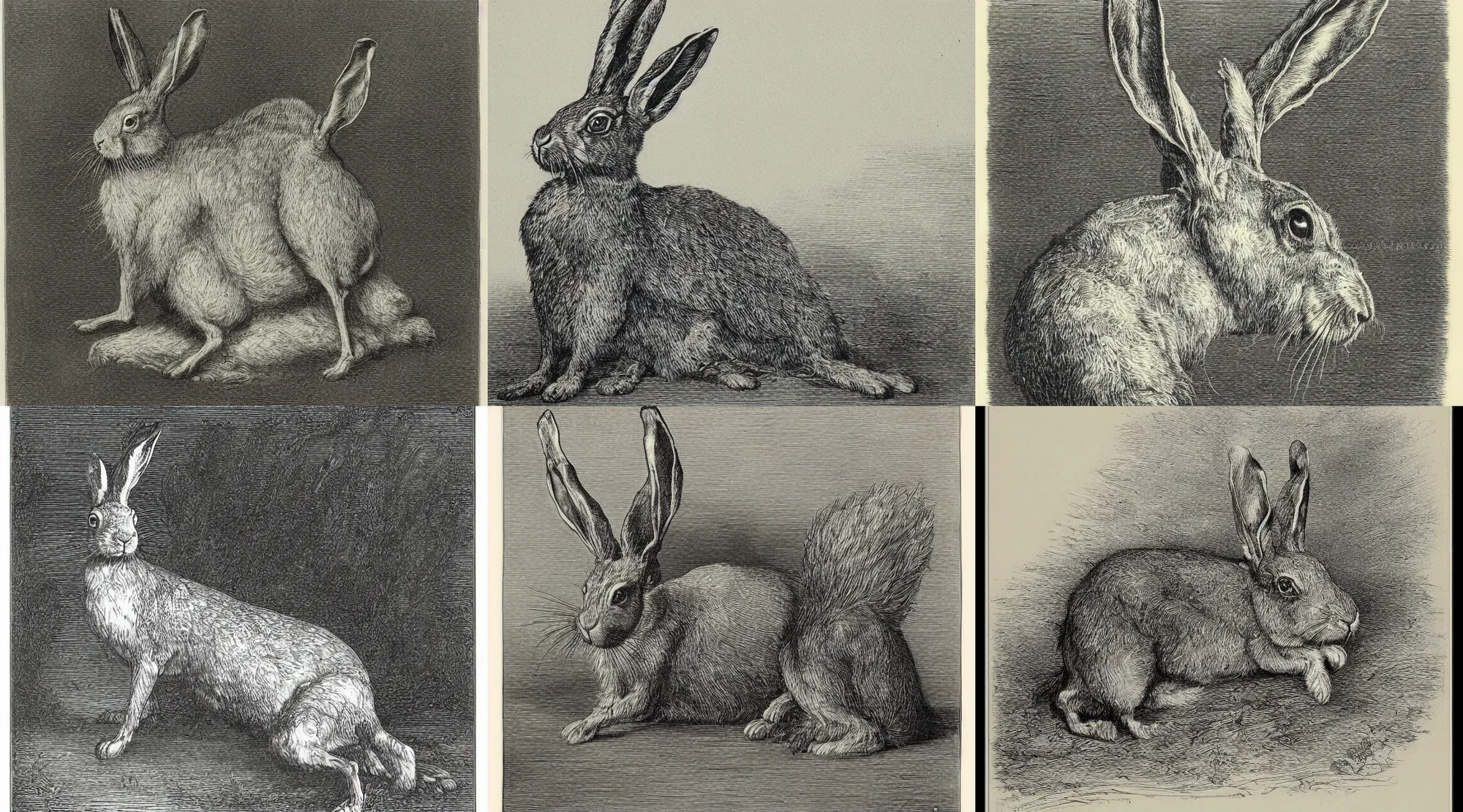 Prompt: an etching of a hare by gustave dore, highly detailed