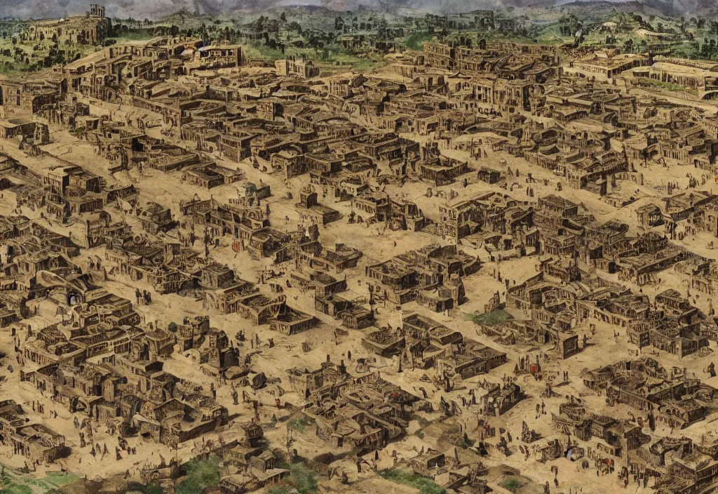 Prompt: a vast roman army pillages an egyptian village