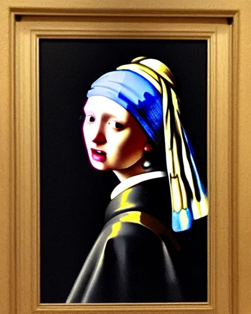 Image similar to darth vader looking over his shoulder, portrait in the style of girl with a pearl earring by johannes vermeer, high quality oil painting, highly detailed