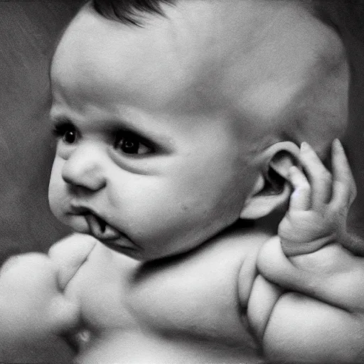 Image similar to baby eating it’s twin in the womb, hyper realistic, 8k resolution, moody, artistic, horror,