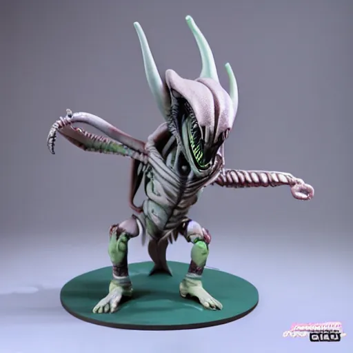 Image similar to cute xenomorph action figure, pastel colors, home display