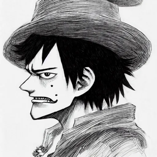 Image similar to [ luffy mustache ] ( by kim jung gi ) ( by kentaro miura )