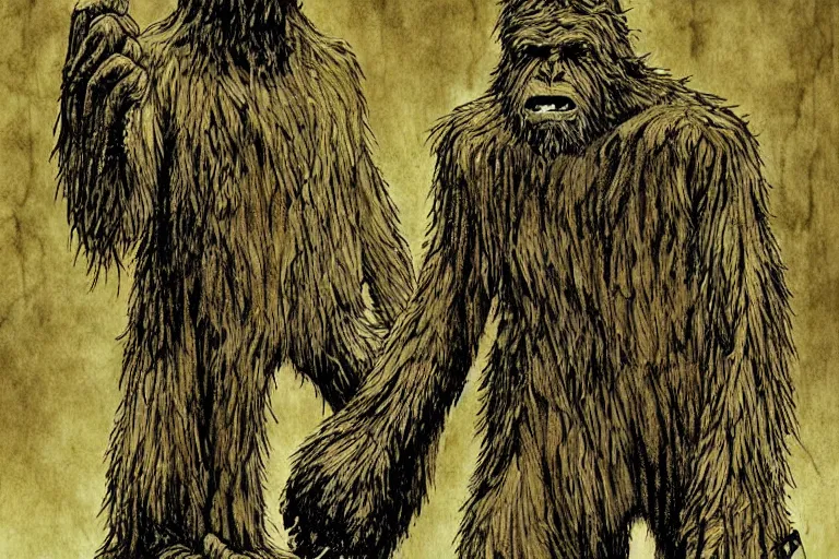 Image similar to mad bigfoot screaming in the woods artwork by ben templesmith