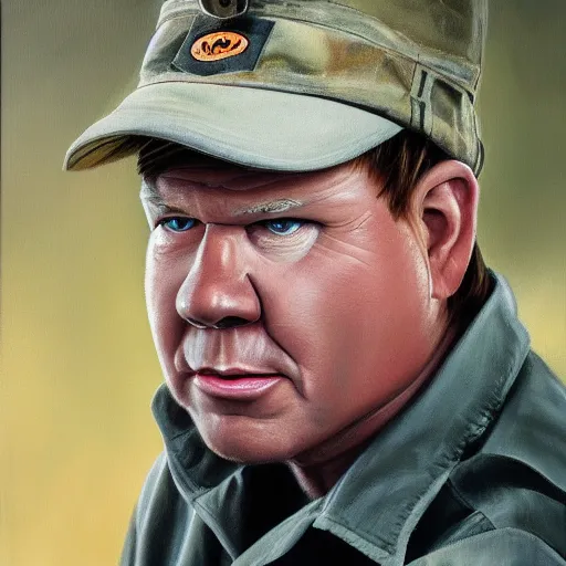 Image similar to a symmetrical portrait of a steve irwin, oil painting, pale colors, high detail, 8 k, wide angle, trending on artstation,