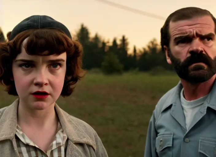 Image similar to film still of jim hopper as nancy wheeler in stranger things, 8 k