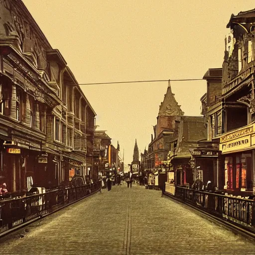 Prompt: Photograph of a busy victorian street in a town. Detailed, well lit. Colour.