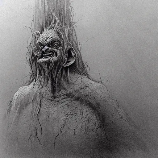 Image similar to the hobbit goblin concept art, lord of the ring, the hobbit concept art, beksinski