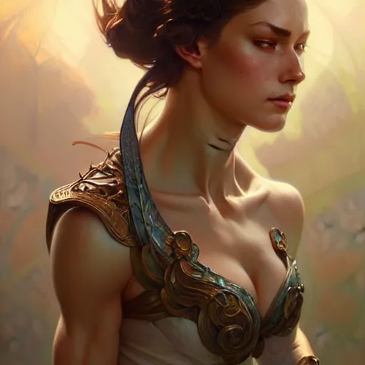 Image similar to , muscular upper body, D&D, fantasy, intricate, elegant, highly detailed, digital painting, artstation, concept art, smooth, sharp focus, illustration, art by artgerm and greg rutkowski and alphonse mucha