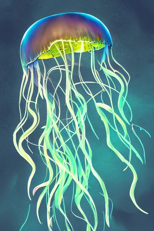 Image similar to glowing jellyfish, highly detailed, digital art, sharp focus, trending on art station