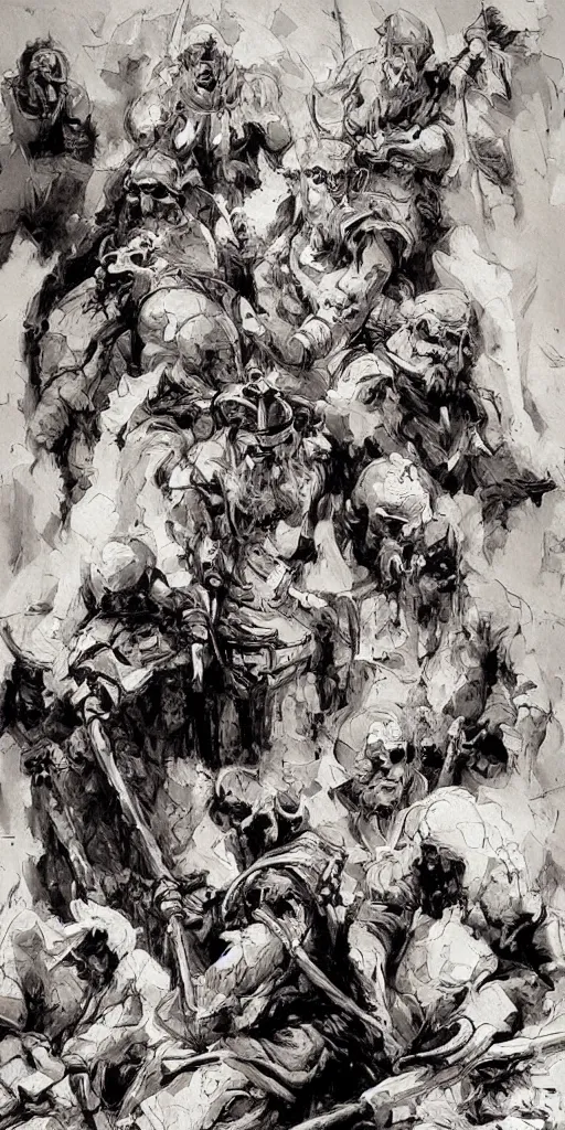 Image similar to oil painting scene from inquisition art by kim jung gi