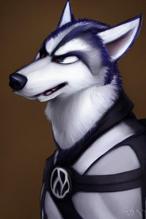 Prompt: a character design of a husky hero, portrait painting, anime, humanoid, anthropomorphic, personify, furry