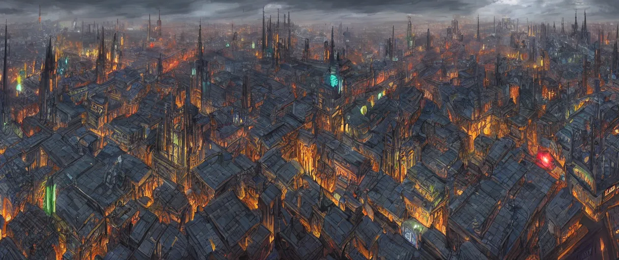 Image similar to digital concept art of dystopian, gothic berlin, high quality, high detail, in the style of Ralph McQuarrie, megacity surrounded by huge impenetrable walls, large hero buildings in the middle towering above the others, tram stations, metro, vivid colours, matte painting, photoshop