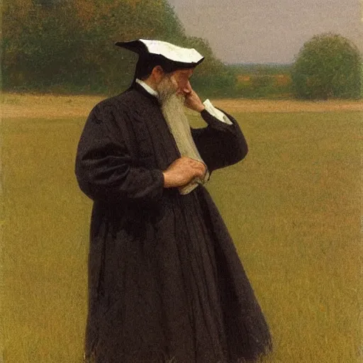 Image similar to a puritan priest preaching in a field, 1 8 9 0 s, by francis davis millet