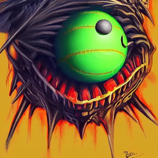 Image similar to a tennis ball monster, digital art, fantasy, magic, trending on artstation, ultra detailed, professional illustration by Basil Gogos