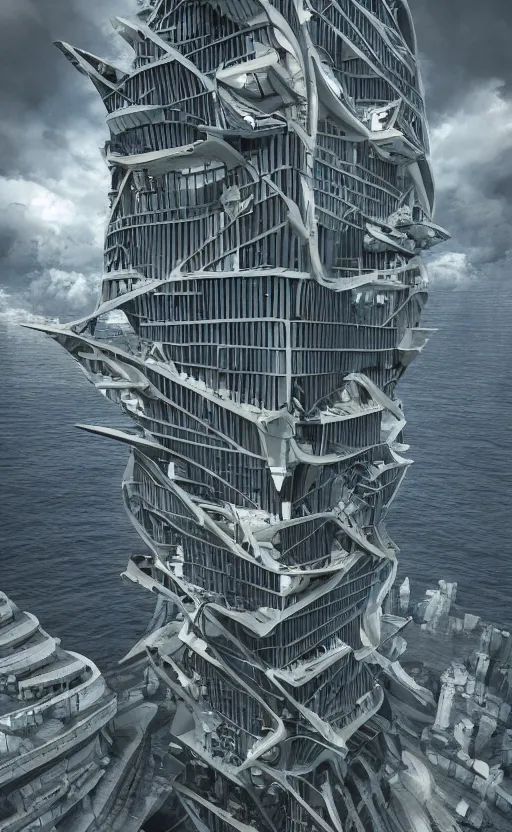 Prompt: giant modern smart futuristic lovecraftian building architecture, mc escher, transversal section, 8 k, ultra detailed, octane render, realistic