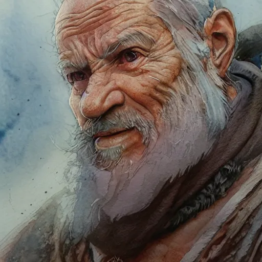 Image similar to portrait, elderly male druid, watercolor, dramatic lighting, cinematic, establishing shot, extremely high detail, foto realistic, cinematic lighting, pen and ink, intricate line drawings, by Yoshitaka Amano, Ruan Jia, Kentaro Miura, Artgerm, post processed, concept art, artstation, matte painting, style by eddie mendoza, raphael lacoste, alex ross