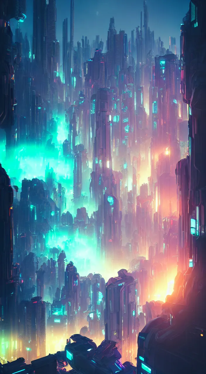 Prompt: infatuated by the call of the void, futuristic mythic cityscape, vivid colorful lighting, unreal 5 render, studio ghibli, digital art, octane render, beautiful composition, trending on artstation, award winning photograph, masterpiece