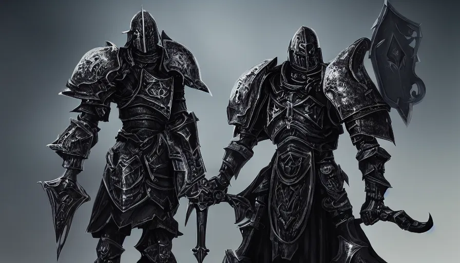 Image similar to a digital art portrait of grim dark cursed black paladin knight with human skulls in style of dark souls, the dark lord worrier power armour character design, character sheet, 4 k, ultra detail, volumetric lighting, unreal engine, octane render