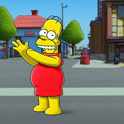 Prompt: photo of homer simpson as a human being on a street, not yellow, face shaped like homer simpson, photorealistic, 8 k, unreal engine