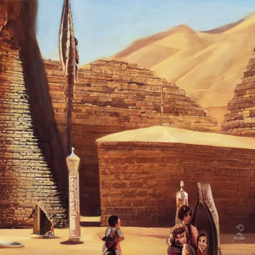 Image similar to a theme park in old egypt, oil painting