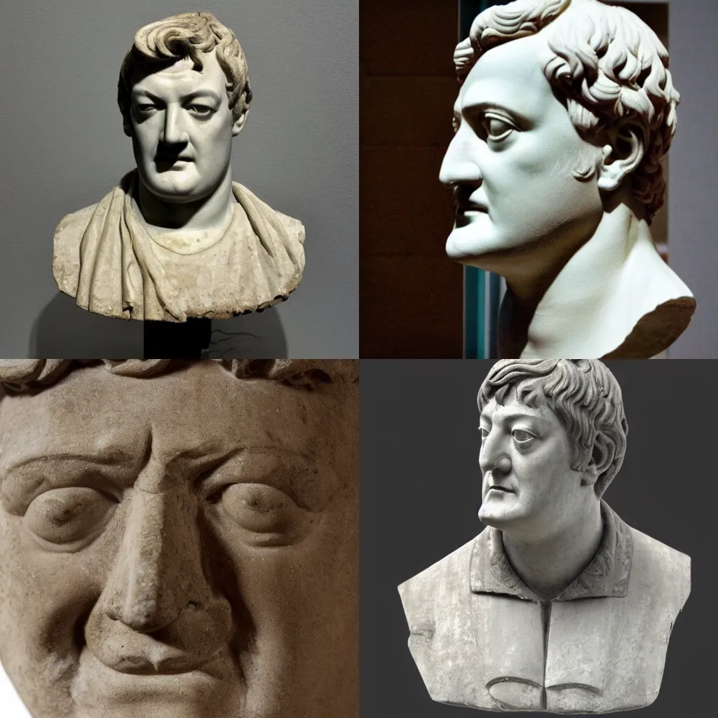 Prompt: Ancient Greek bust of Stephen Fry