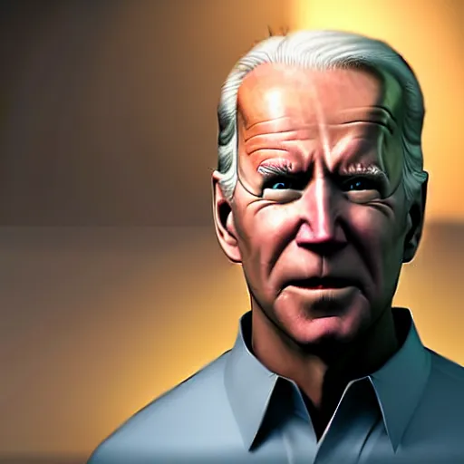 Image similar to photo portrait of joe biden as gordon freeman in half - life 2, splash art, movie still, detailed face, photorealistic facial features, cinematic lighting, dramatic, octane render, long lens, shallow depth of field, bokeh, anamorphic lens flare, 8 k, hyper detailed, 3 5 mm film grain